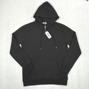 Coofandy Mens Moto Hoodie Pullover Black Ribbed Shoulder Sweatshirt Size M NEW